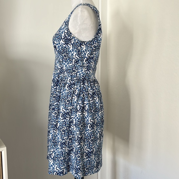 MILLY Dress Design Nation Blue White Mosaic Mallorca Tile Print Fit Flare Size 4 - Picture 4 of 8